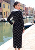 Long Sleeve Polka Dot Midi Two Piece Dress Black