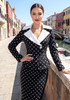 Long Sleeve Polka Dot Midi Two Piece Dress Black