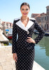 Long Sleeve Polka Dot Midi Two Piece Dress Black