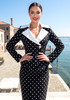 Long Sleeve Polka Dot Midi Two Piece Dress Black