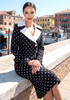Long Sleeve Polka Dot Midi Two Piece Dress Black