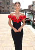 Floral Bardot Midi Dress Red Black