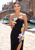 Strapless Floral Detail Structured Maxi Dress Black