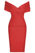 Cross Over Draped Bardot Dress Red