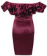 Puff Bardot Satin Dress Burgundy