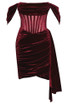 Off Shoulder Draped Corset Velvet Dress Burgundy