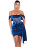 Off Shoulder Draped Corset Velvet Dress Blue