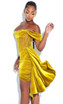 Off Shoulder Draped Corset Velvet Dress Gold