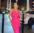 Strapless Draped Midi Dress Hot Pink