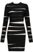 Long Sleeve Mesh Insert Button Dress Black