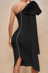 One Sleeve Bow Midi Dress Black