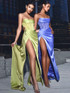 Strapless Draped Corset Maxi Silk Dress Yellow