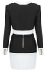 Long Sleeve Contrast Two Piece Dress Black White