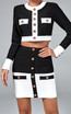 Long Sleeve Button Two Piece Dress Black White