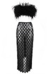 Strapless Feather Midi Two Piece Dress Black