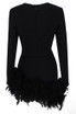 Long Sleeve Rhinestone Feather Dress Black