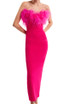 Feather Detail Strapless Maxi Dress Hot Pink