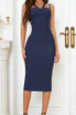 Side Cut Out Midi Dress Navy Blue