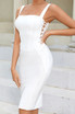 Side Lace Up Midi Dress White