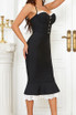 Halter Lace Insert Bustier Mermaid Midi Dress Black White