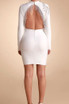 Long Sleeve Embellished Backless Dress White