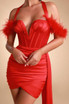 Halter Feather Draped Corset Dress Red
