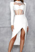 Long Sleeve Mesh Insert Midi Dress White