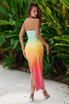 Strapless Sequined Midi Dress Rainbow