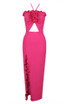 Halter Flower Ruffle Detail Maxi Dress Hot Pink