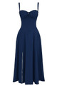 7400157 Blue Floral Banded Waist Dress