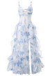 Floral Ruffle Maxi Dress Blue