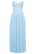 Strapless Bustier Pleated A Line Maxi Dress Blue