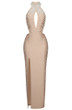 Halter Pearl Detail Maxi Dress Nude
