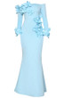 Long Sleeve Floral Bardot Maxi Dress Light Blue