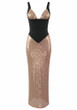 Sequin Bustier Maxi Dress Black Brown