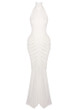 Halter Draped Backless Maxi Dress White
