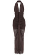 Halter Braid Detail Ruched Maxi Dress Brown