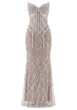 Strapless Pearl Sequin Structured Maxi Dress Nude