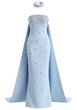 Strapless Crystal Cape Maxi Dress Blue