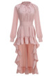 Long Sleeve High Low Ruffle Maxi Dress Pink