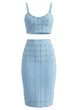 Studded Structured Midi Two Piece Dress Blue