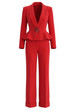 Long Sleeve Floral Detail Peplum Suit Red