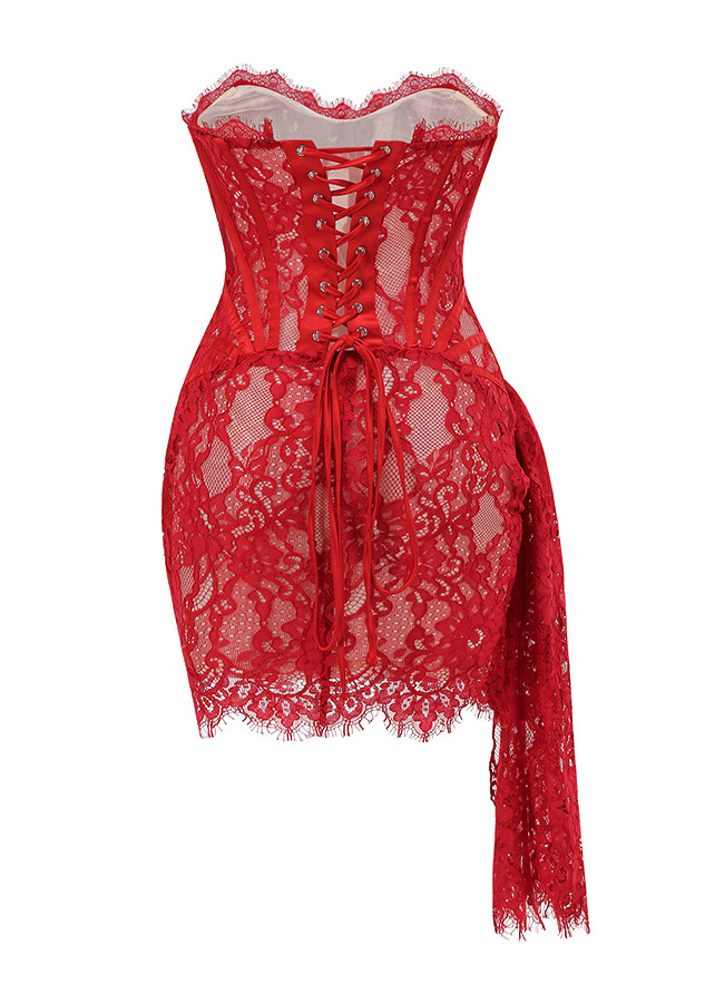 Corset Back Lace Maxi Dress With Sheer Sleeves