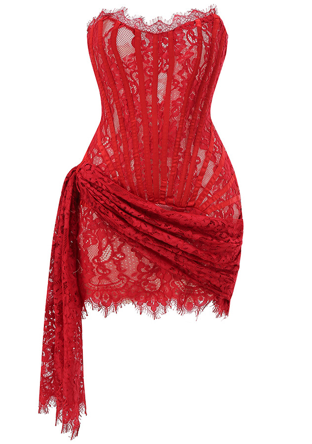 Strapless Lace Draped Corset Dress Black Luxe Lace Dresses and Luxe — free download