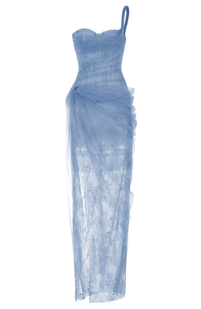 Trend4us Luxe Casual Lace Corset Belted Maxi Dress