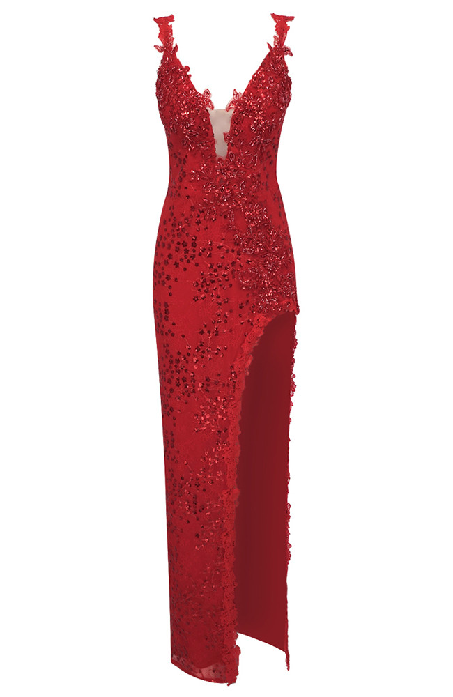 Sequin Crochet Maxi Dress Red - Luxe Maxi Dresses and Luxe