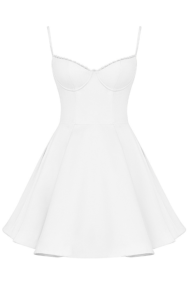 Lace Trim Bustier A Line Dress White - Luxe A Line Dresses and