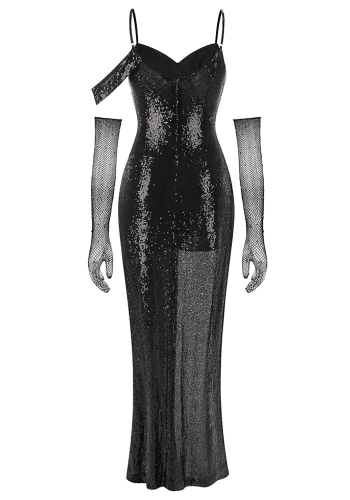 luxury REAL BLACK long dress★accessories Long Sleeve Crystal Sequin Maxi Dress Black - Luxe Maxi Dresses