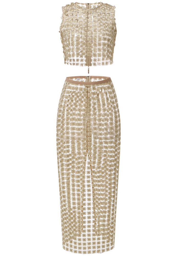 Floral Two Piece Maxi Dress Gold - Luxe Maxi Dresses and Luxe