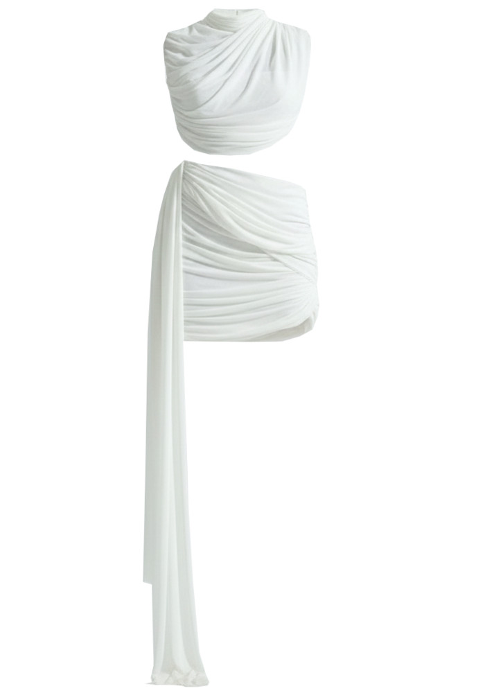 Draped Two Piece Dress White - Luxe Two Piece Dresses and Luxe